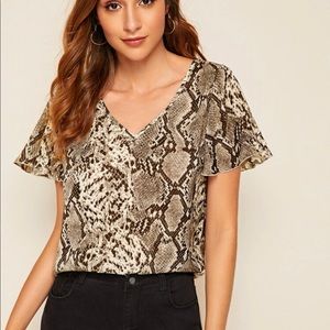 V Neck Flutter sleeve Snakeskin Blouse |Size S|